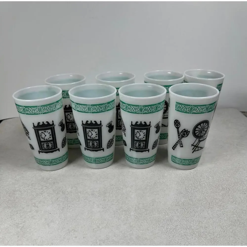 VTG Milk Glass Tumblers Set 8 Kitchen Clock Retro MCM Cottagecore Farmhouse